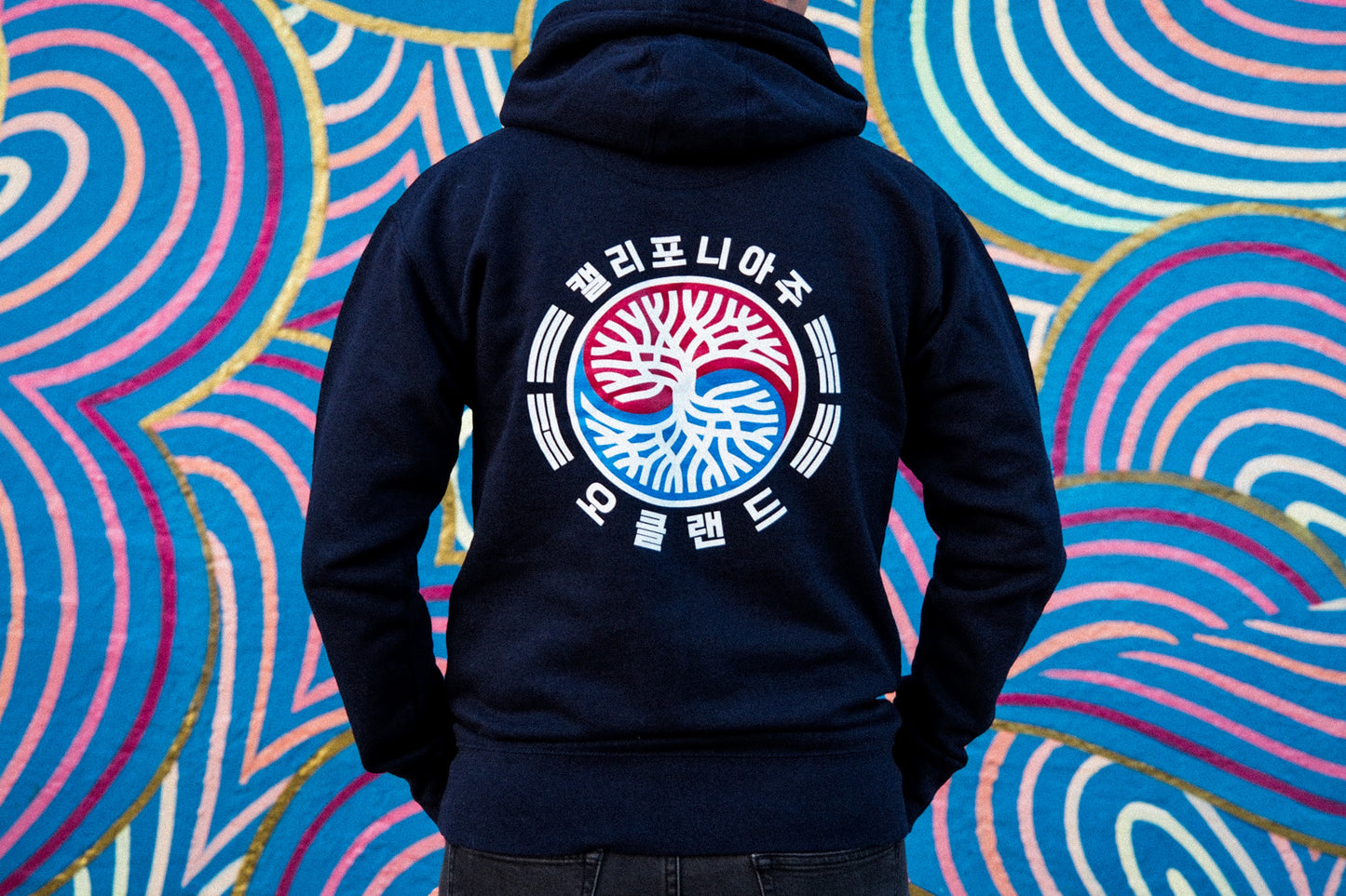 TAEGEUK OAK AND ROOTS HOODIE - RED&BLUE ON BLACK