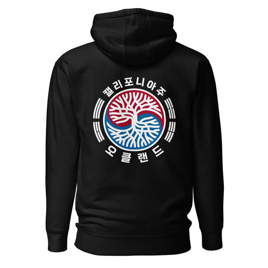 TAEGEUK OAK AND ROOTS HOODIE - RED&BLUE ON BLACK